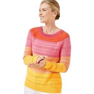 Talbots Spring Open Stitch Knit Sweater Pink Colorblock Pullover Sz M NWT‎